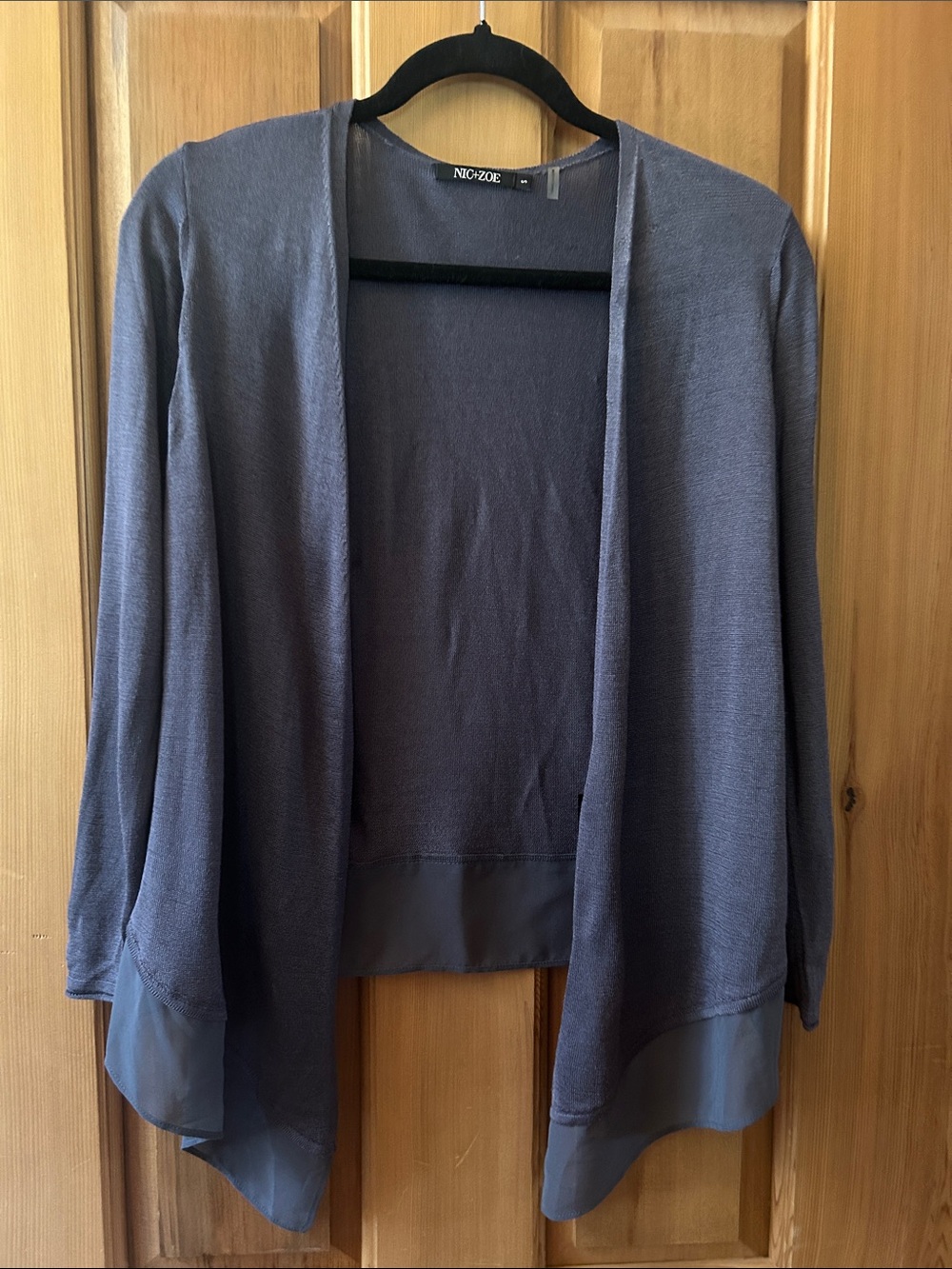 NIC+ZOE Slate Gray Open-Front Cardigan with Chiffon Trim